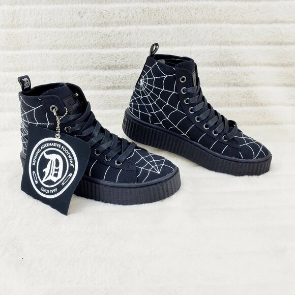 Sneeker Stitched Spider Web Hi-Top Creeper Sneaker Goth Punk Men's DEMONIA - Picture 2 of 10